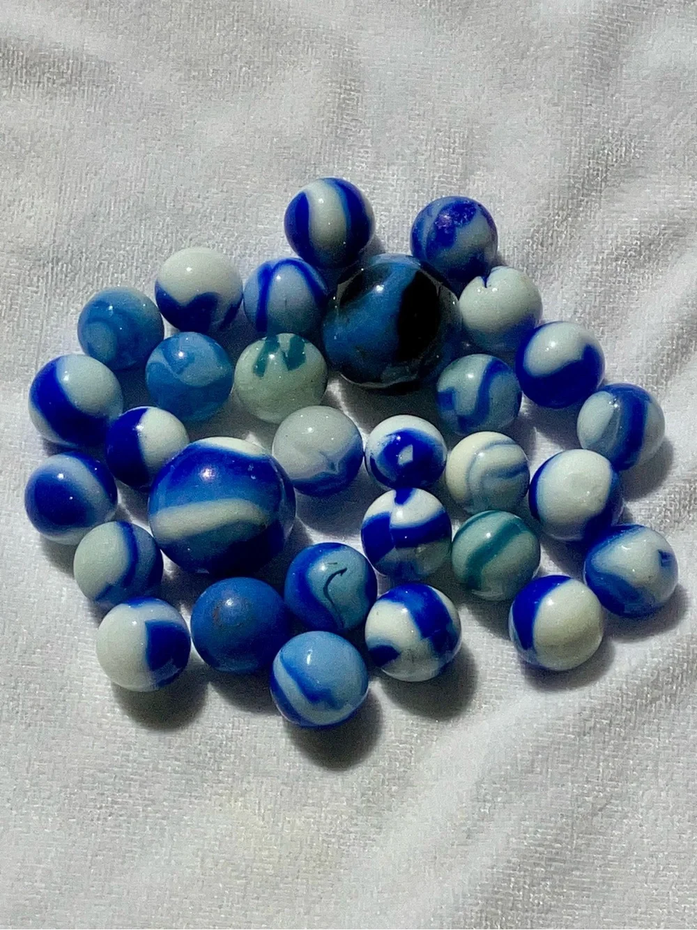 Vintage 30 pc collection Blue and White glass marbles